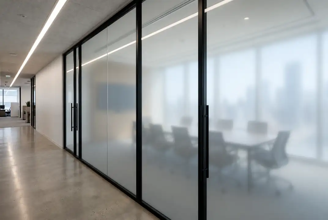Pellicule intelligente désactivée : salle de réunion givrée